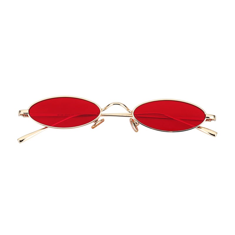 MEETSUN Vintage 90s Small Oval Sunglasses For Women Men Metal Frames Designer Gothic Glasses (C40-Gold-Red) - Image 4